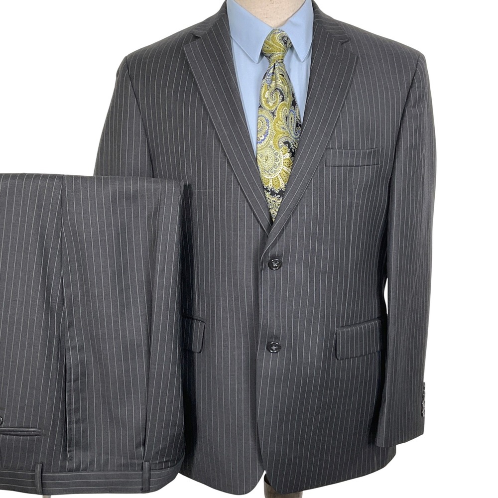 Jones New York Suit Men 42R 37W 28L Gray Pinstripe Classic Career Wool